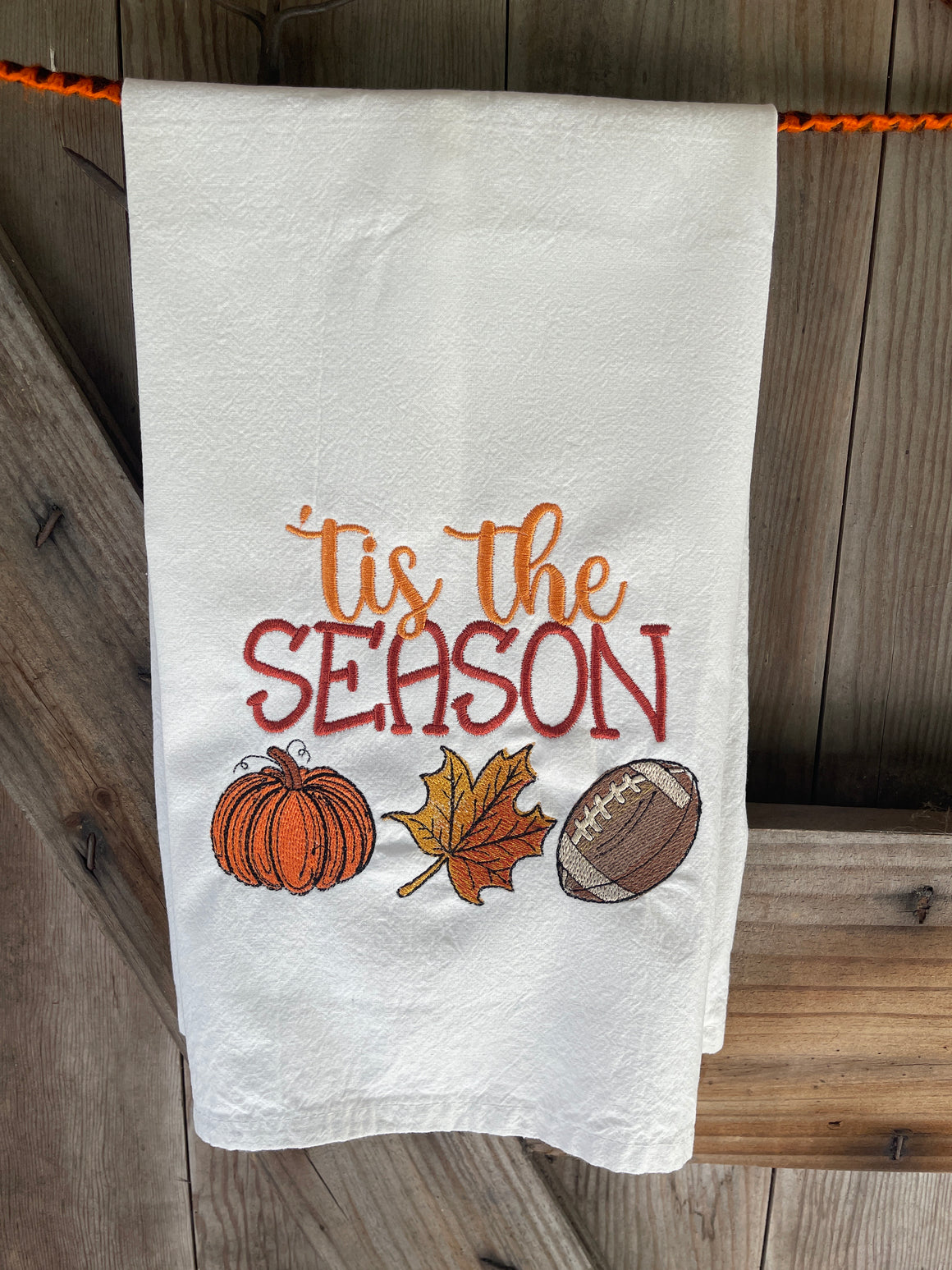 Embroidered Fall Tea Towel